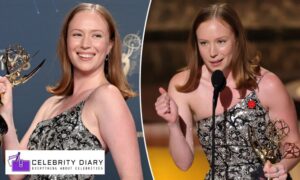 Hannah Einbinder giving her Emmy 2025 acceptance speech, getting bleeped on stage.